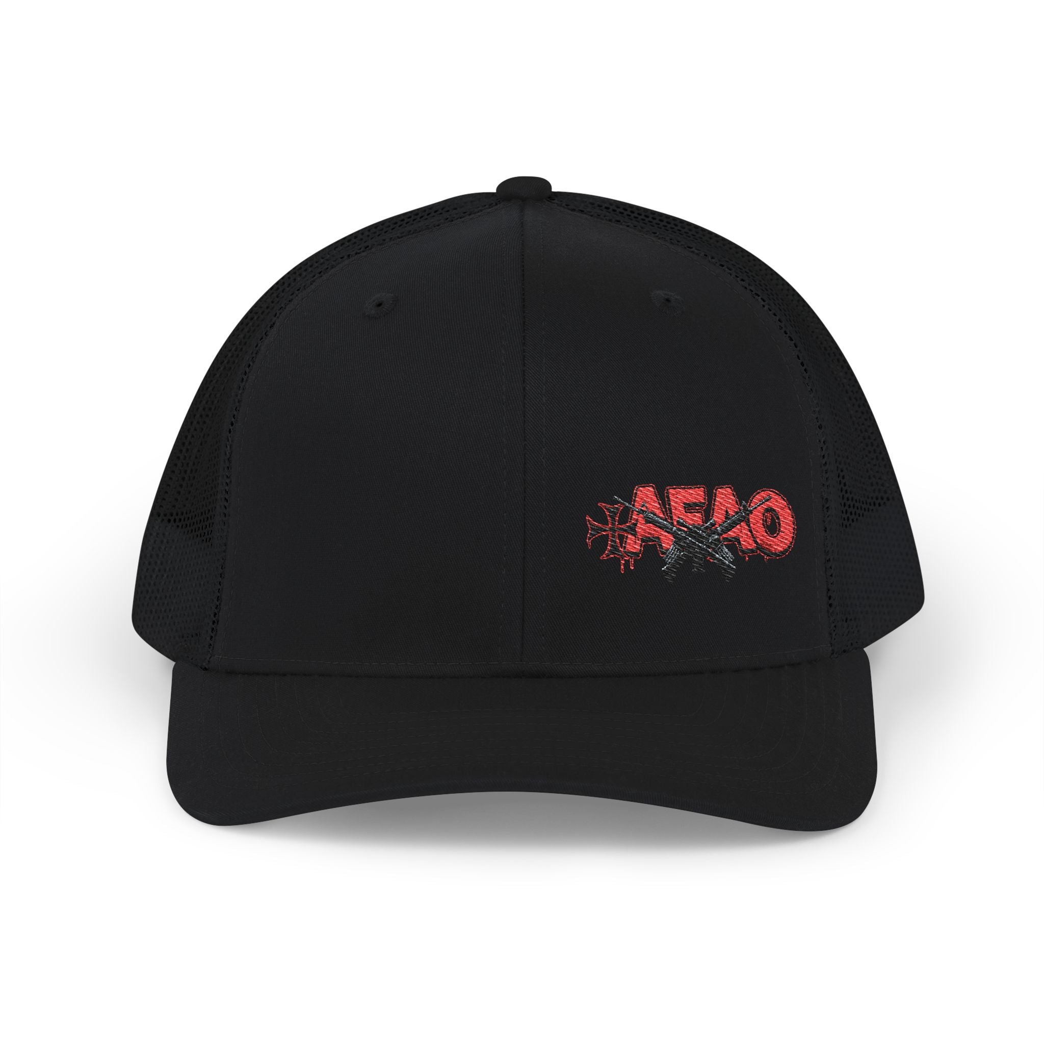 Embroidered 'AFAO' Distressed Trucker Cap — Snapback Mesh Hat