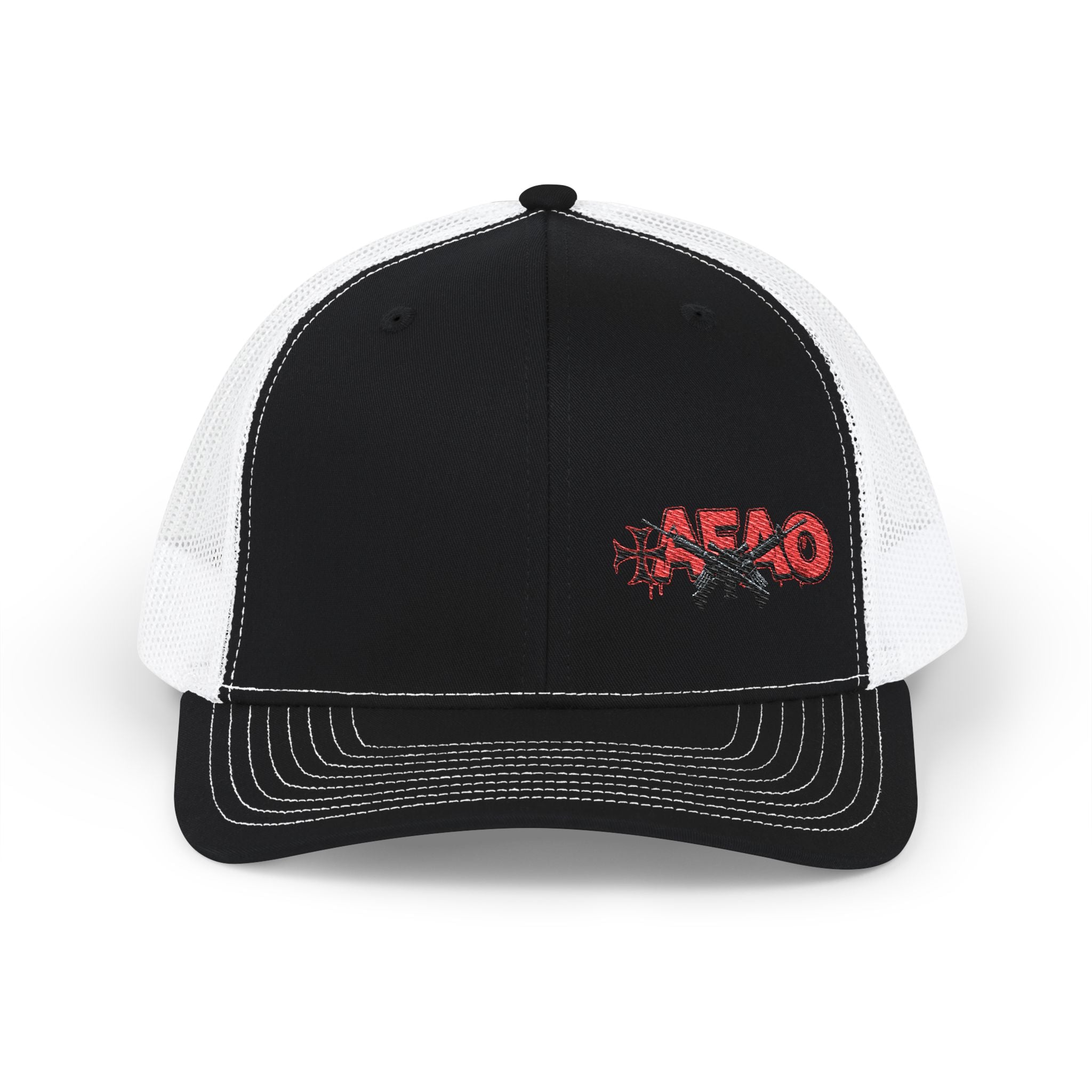 Embroidered 'AFAO' Distressed Trucker Cap — Snapback Mesh Hat