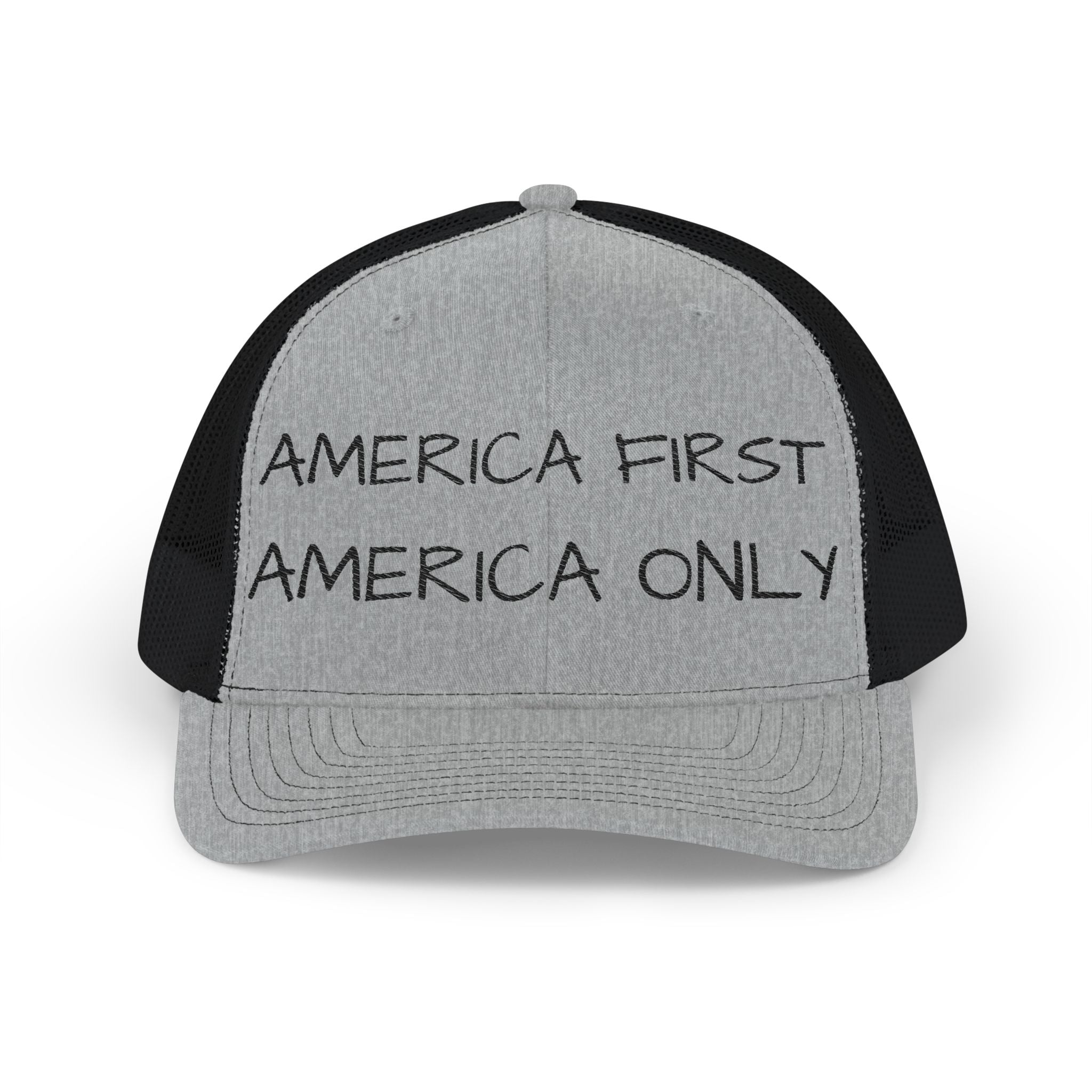 Embroidered Trucker Hat — "America First, America Only" Mesh Snapback