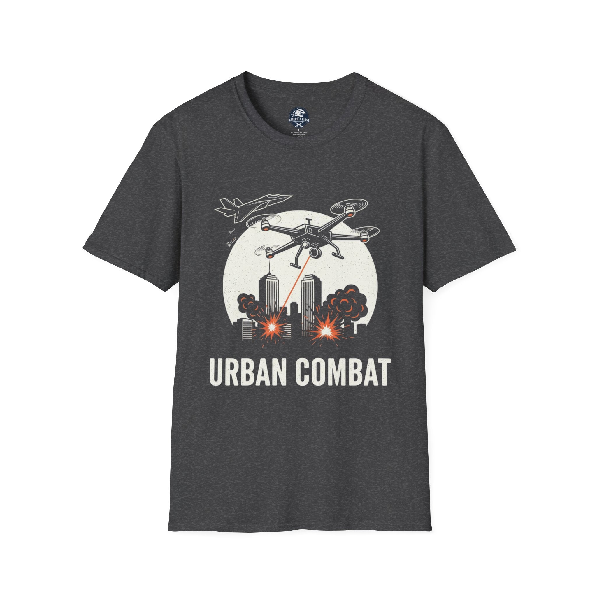 Urban Combat T-Shirt — Drone & Jet City Battle Graphic Tee