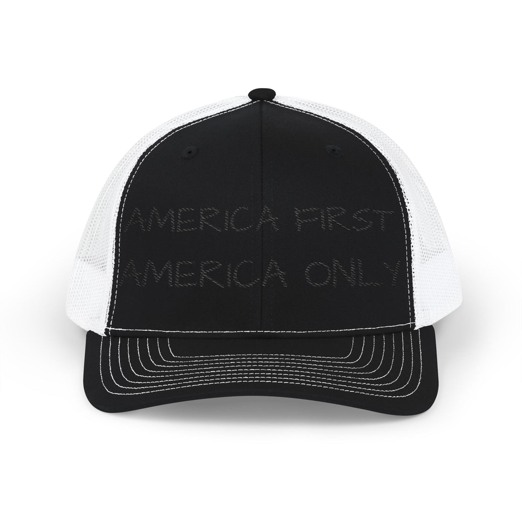 Embroidered Trucker Hat — "America First, America Only" Mesh Snapback