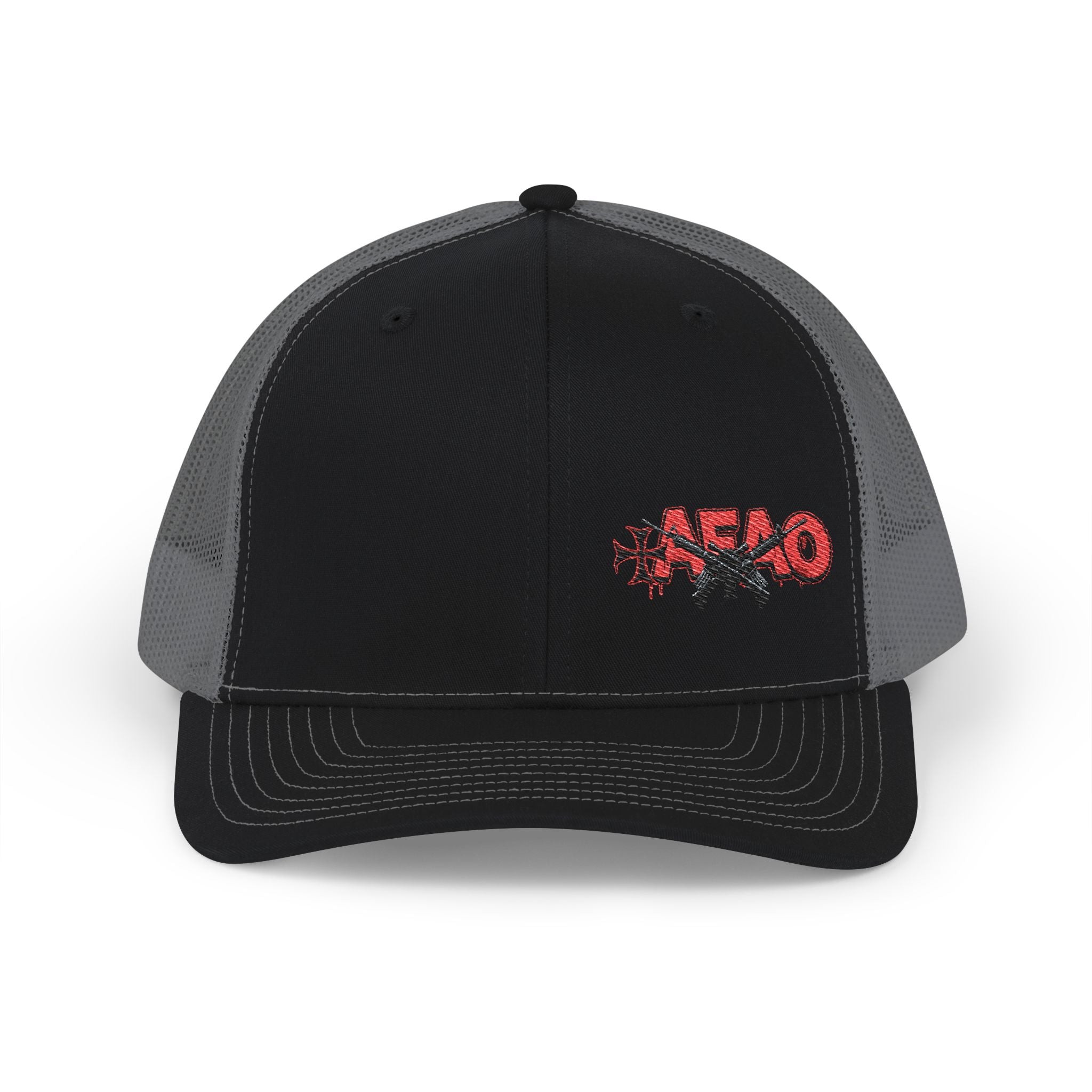 Embroidered 'AFAO' Distressed Trucker Cap — Snapback Mesh Hat