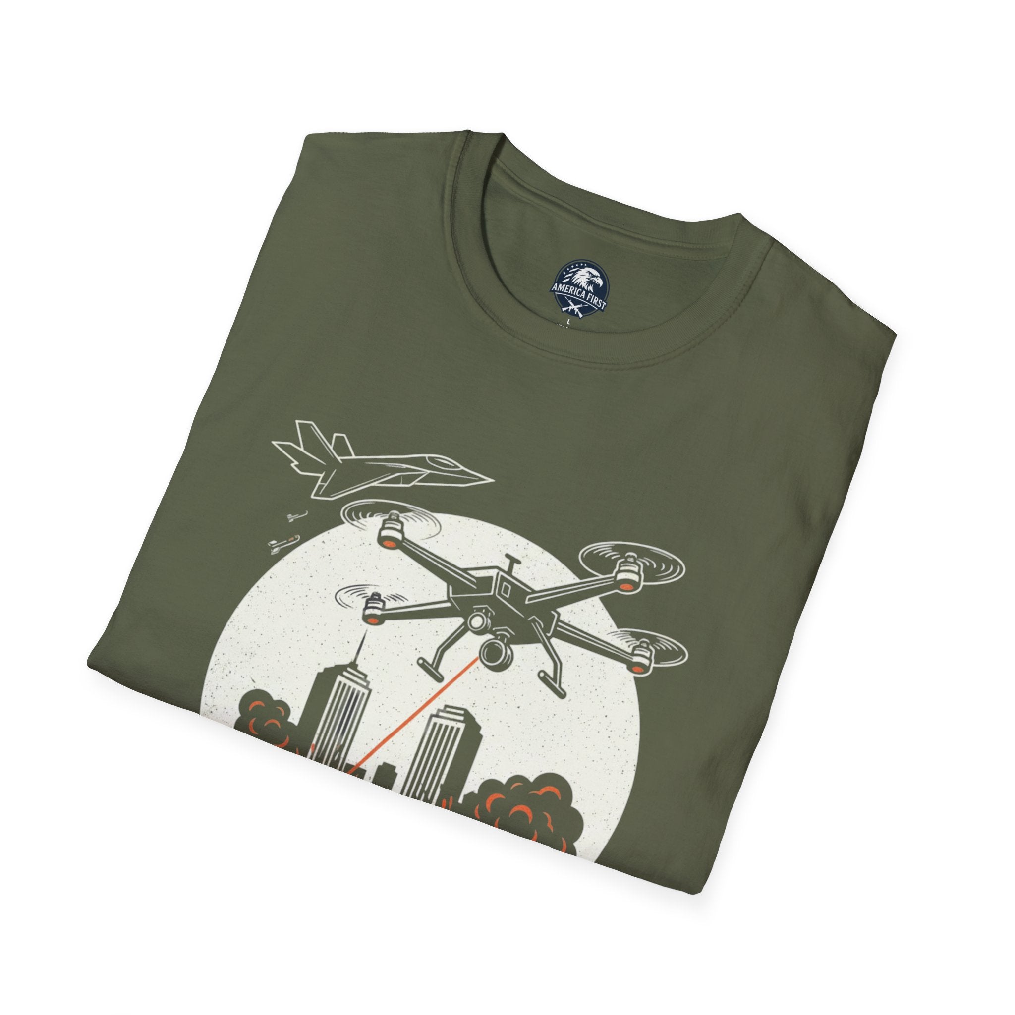 Urban Combat T-Shirt — Drone & Jet City Battle Graphic Tee