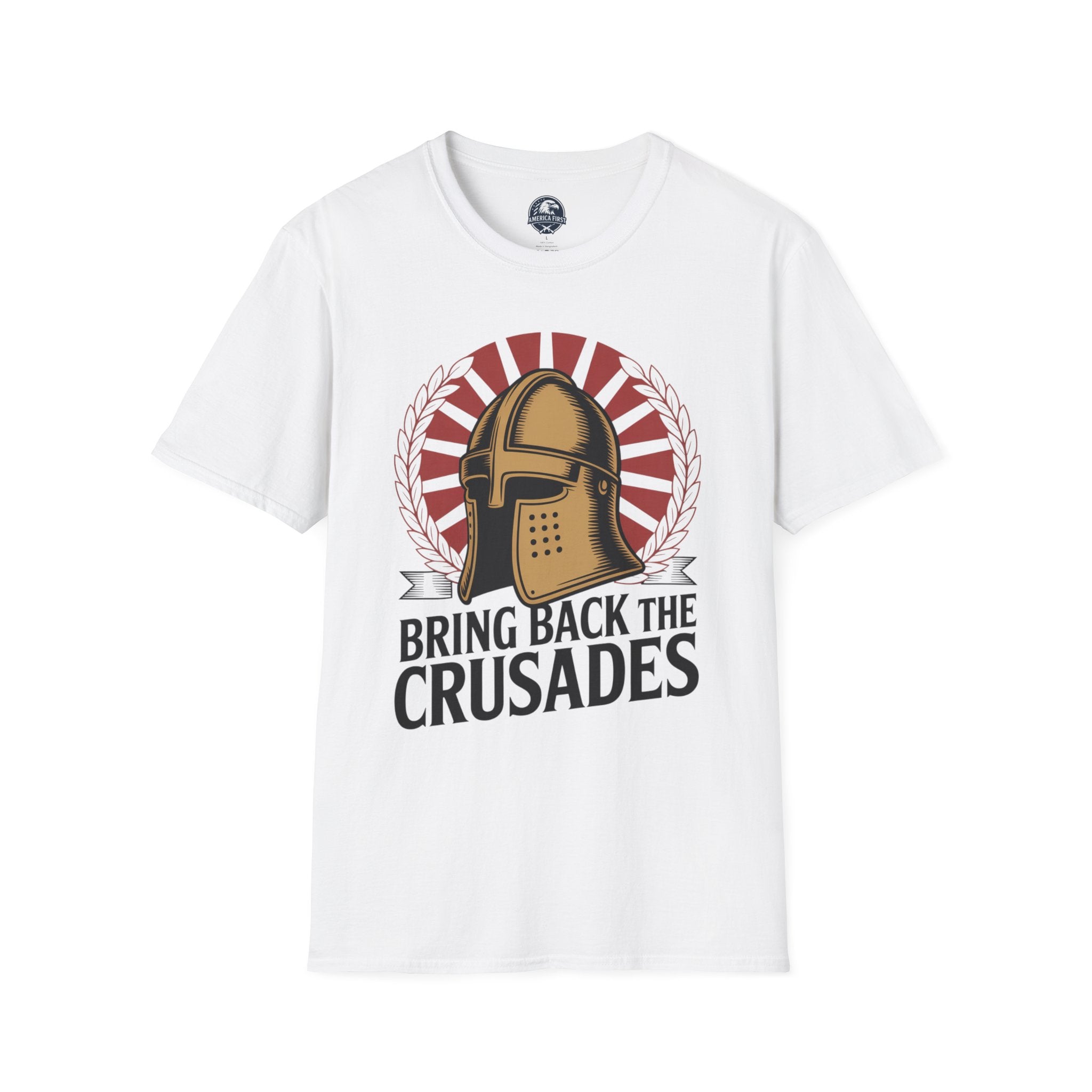 Crusader Helmet Graphic T-Shirt — "Bring Back the Crusades" Vintage Medieval Design