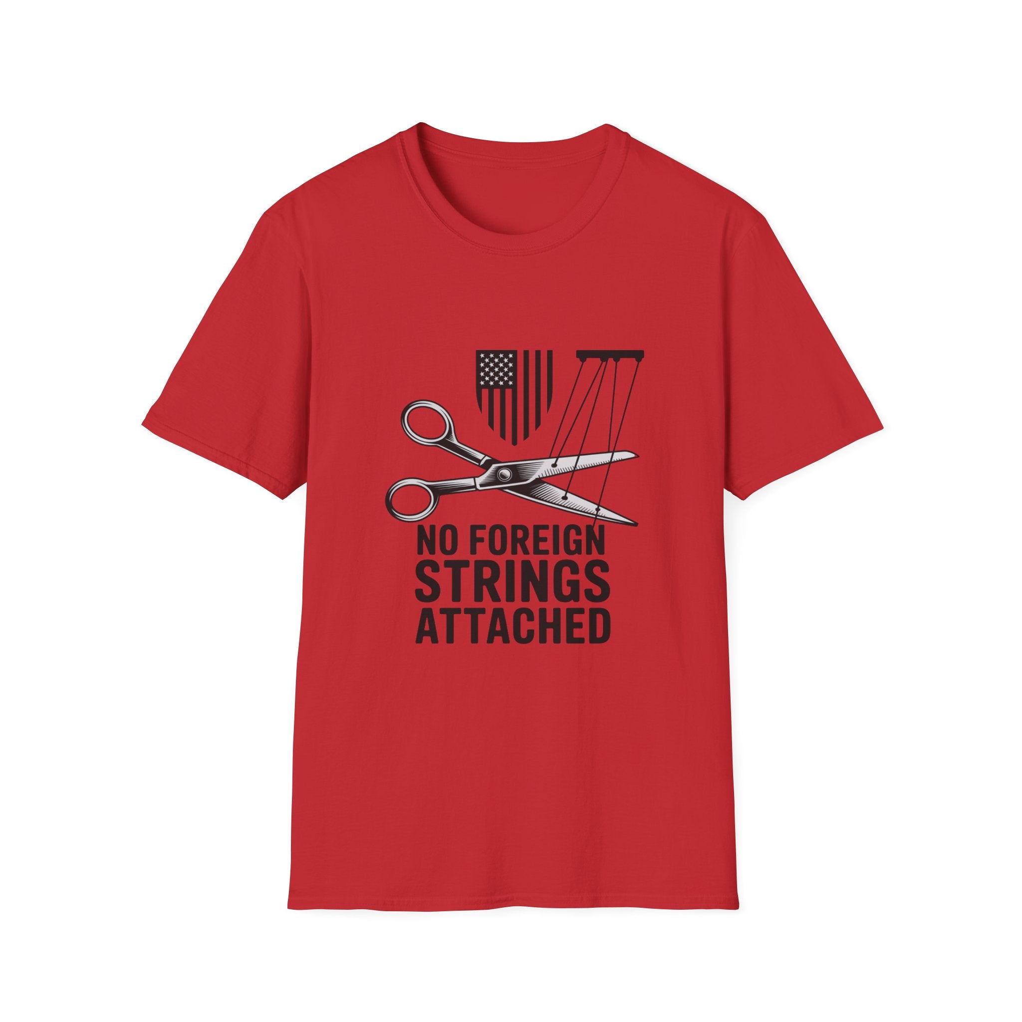 T-Shirt — "No Foreign Strings Attached" Patriotic Scissors Design