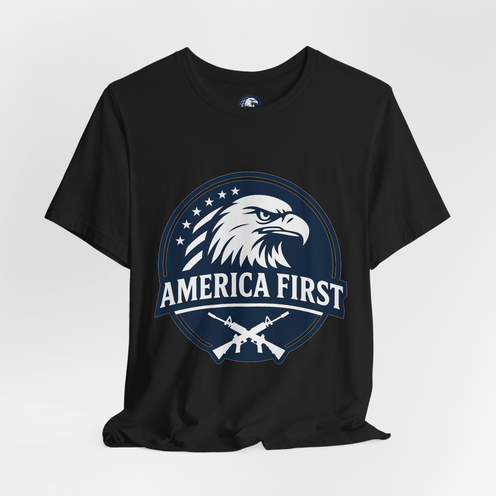 America First Eagle T-Shirt – Patriotic Flag & Rifle Graphic Tee