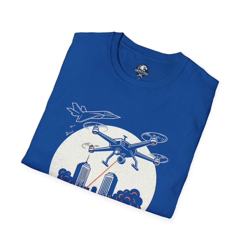 Urban Combat T-Shirt — Drone & Jet City Battle Graphic Tee