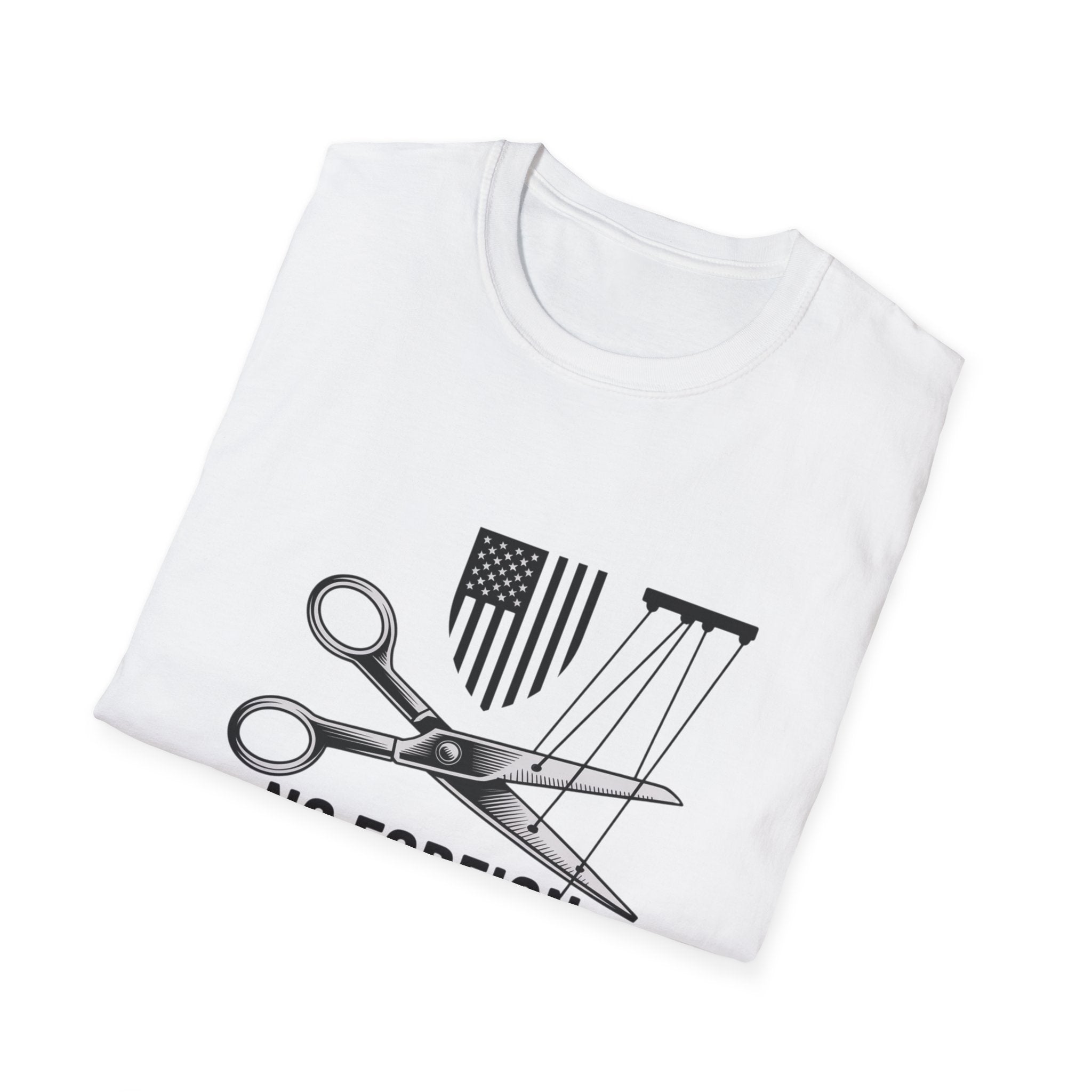 T-Shirt — "No Foreign Strings Attached" Patriotic Scissors Design