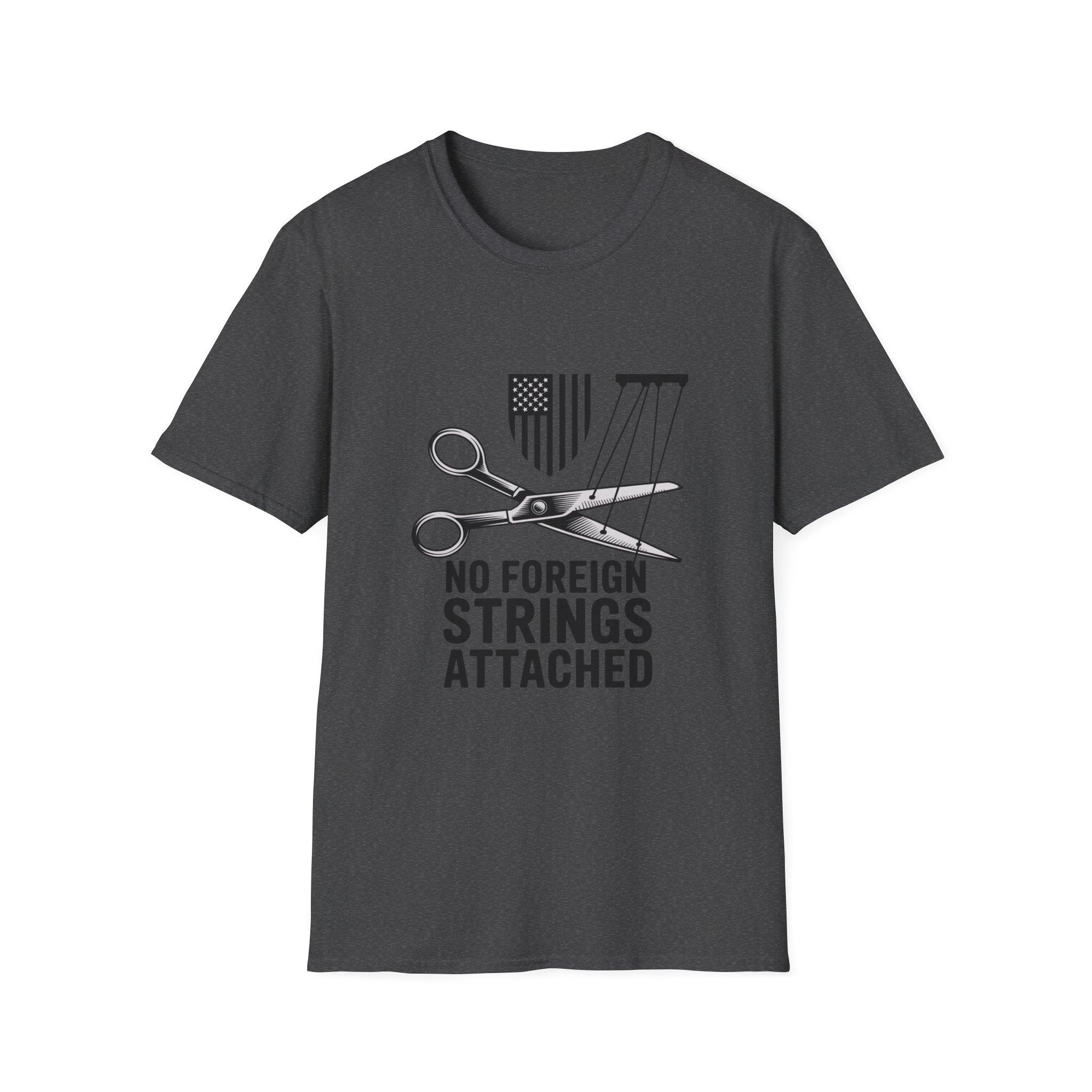 T-Shirt — "No Foreign Strings Attached" Patriotic Scissors Design