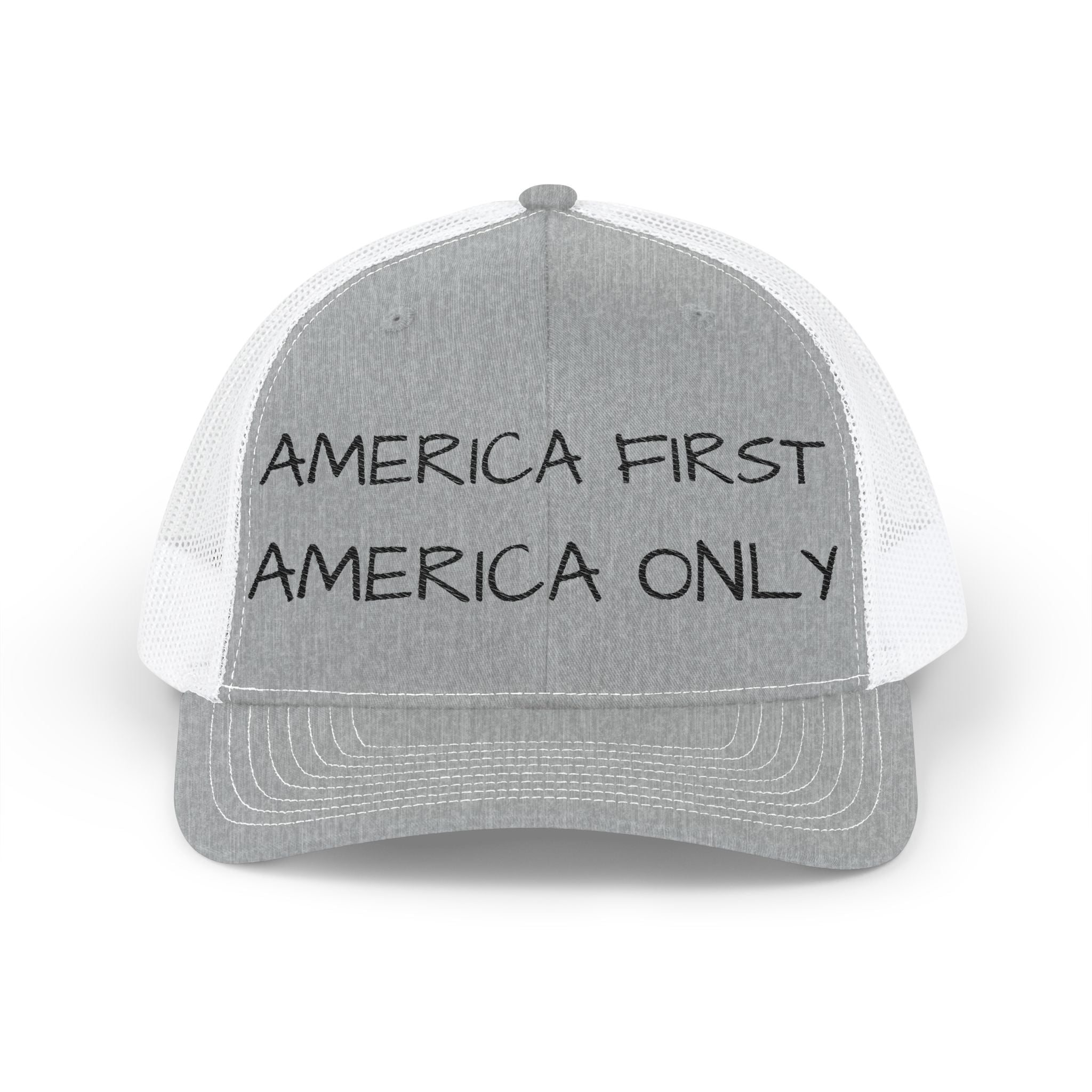 Embroidered Trucker Hat — "America First, America Only" Mesh Snapback