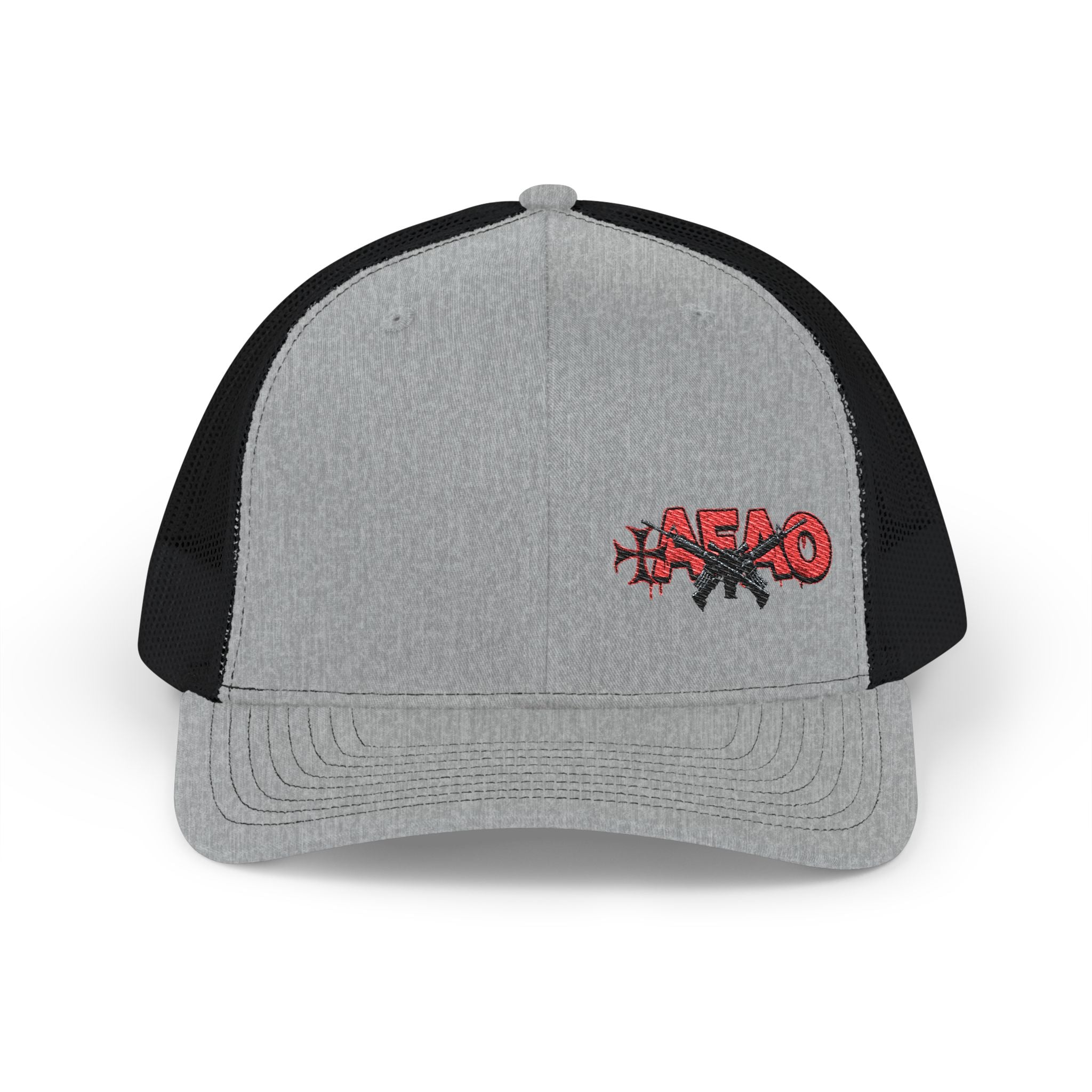 Embroidered 'AFAO' Distressed Trucker Cap — Snapback Mesh Hat