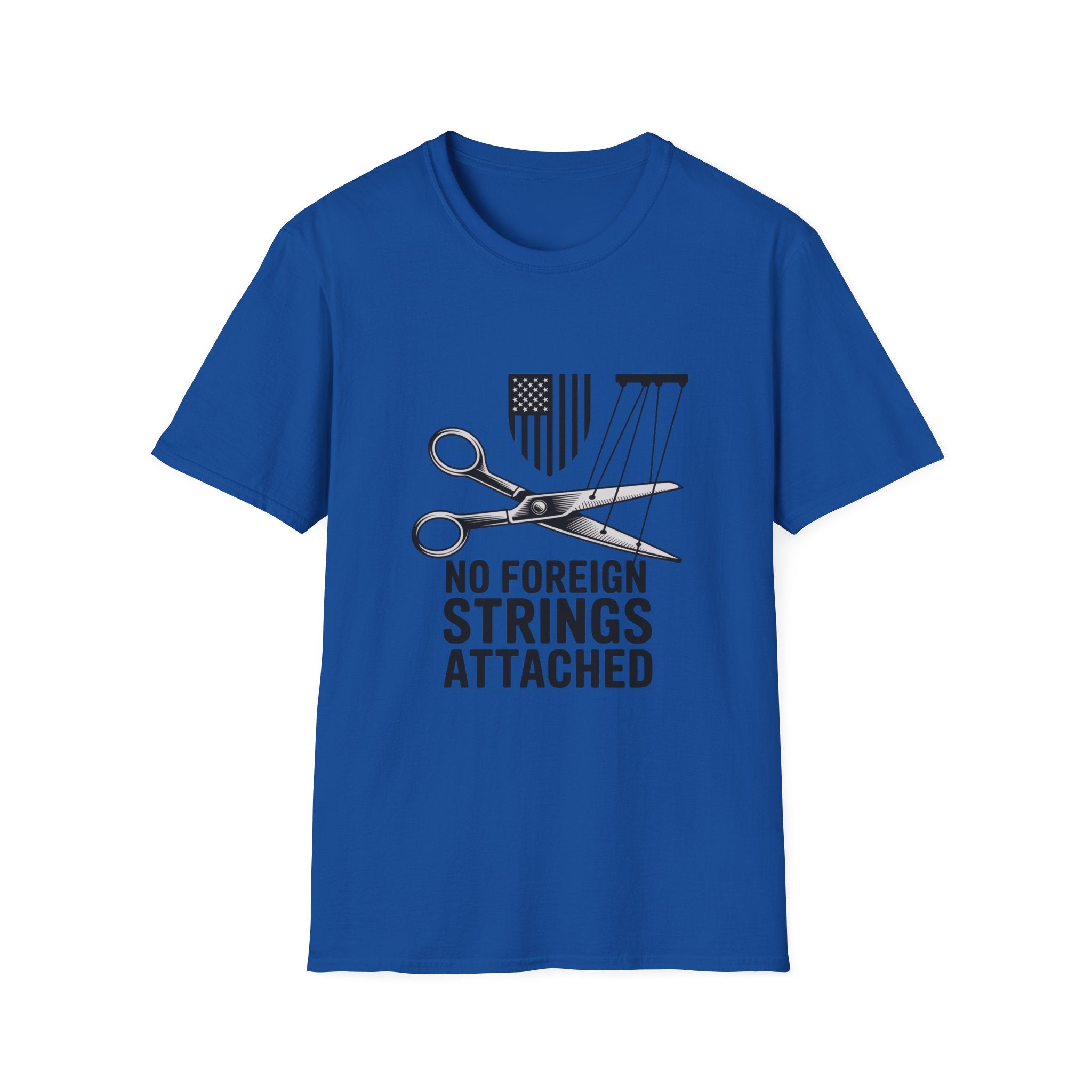 T-Shirt — "No Foreign Strings Attached" Patriotic Scissors Design