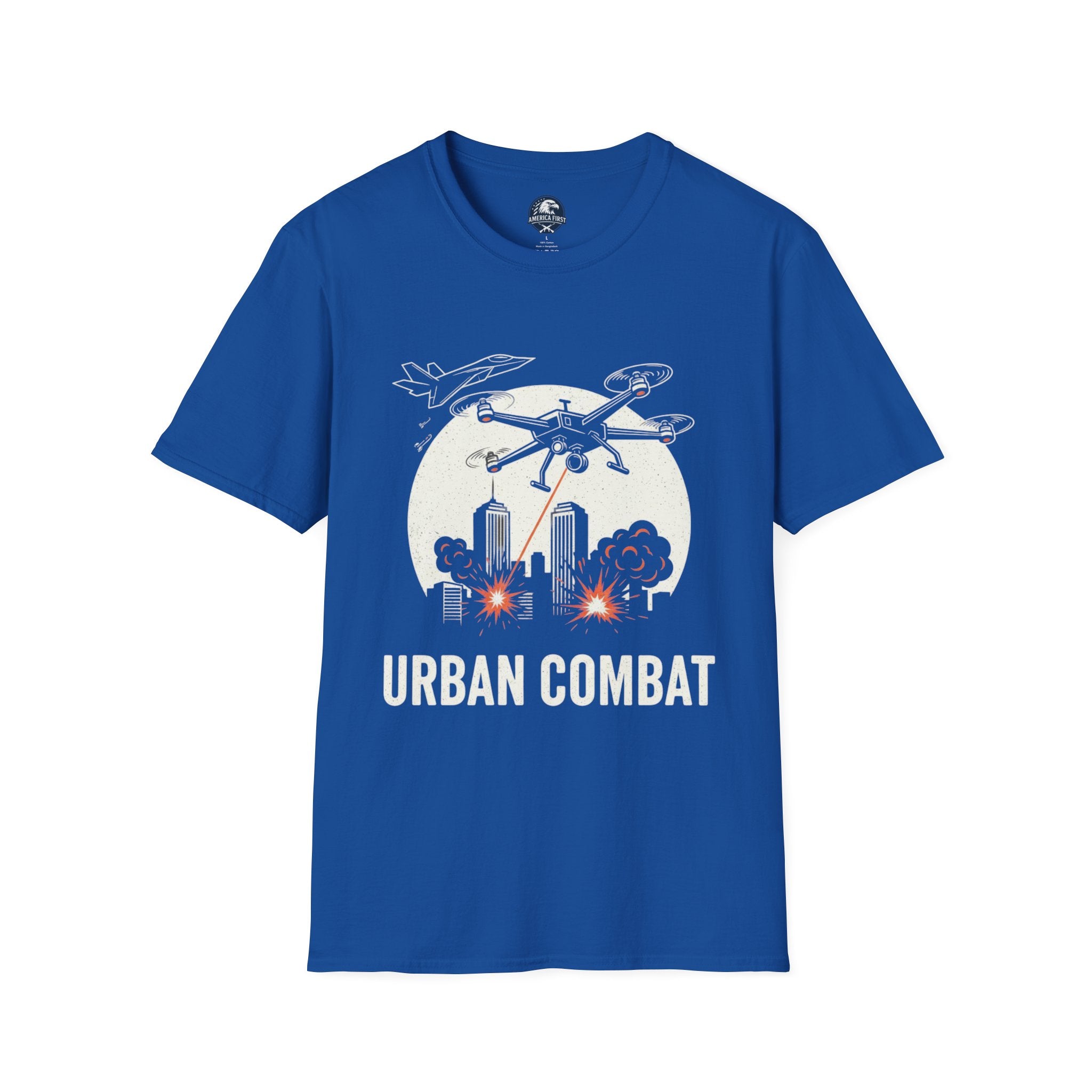 Urban Combat T-Shirt — Drone & Jet City Battle Graphic Tee