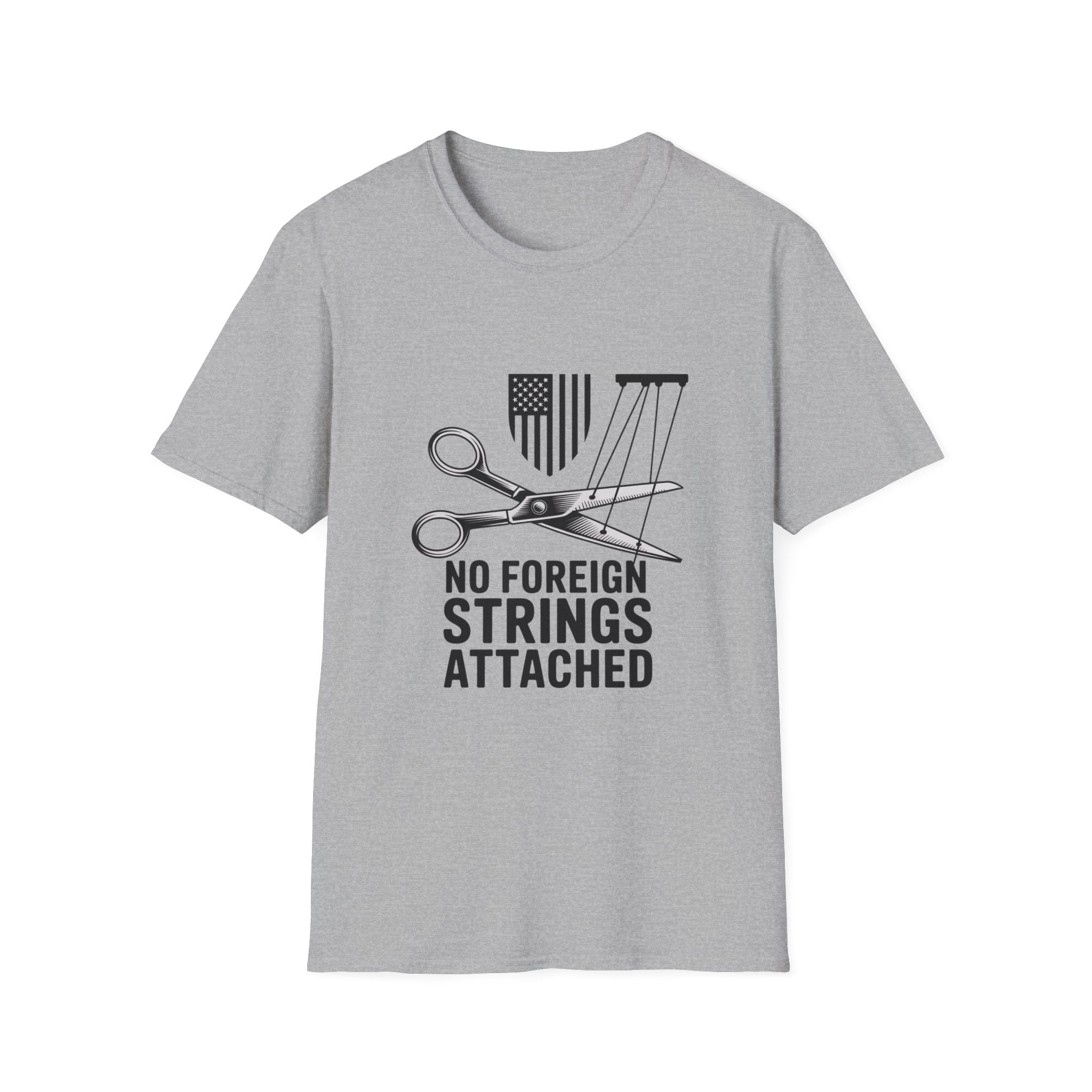 T-Shirt — "No Foreign Strings Attached" Patriotic Scissors Design