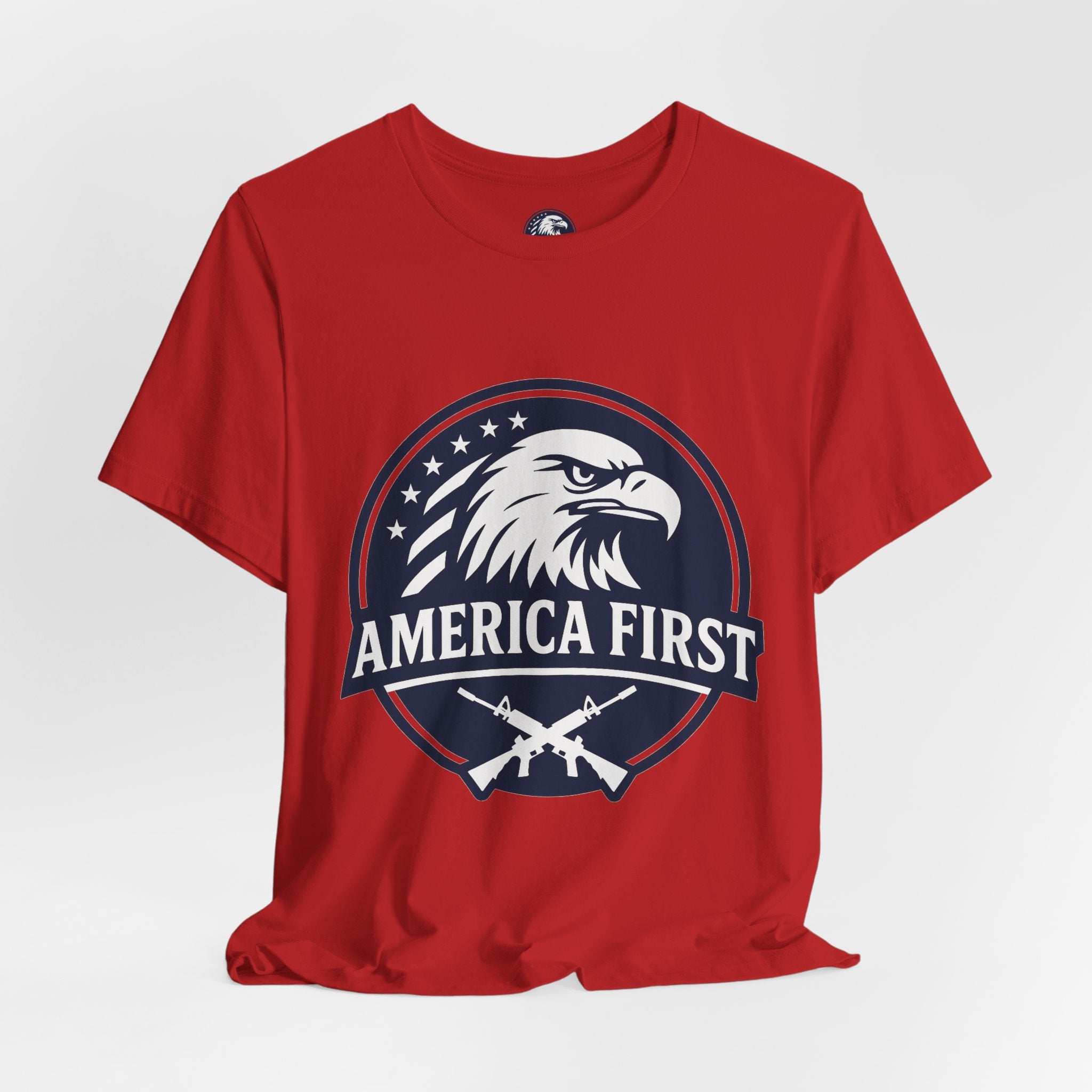 America First Eagle T-Shirt – Patriotic Flag & Rifle Graphic Tee