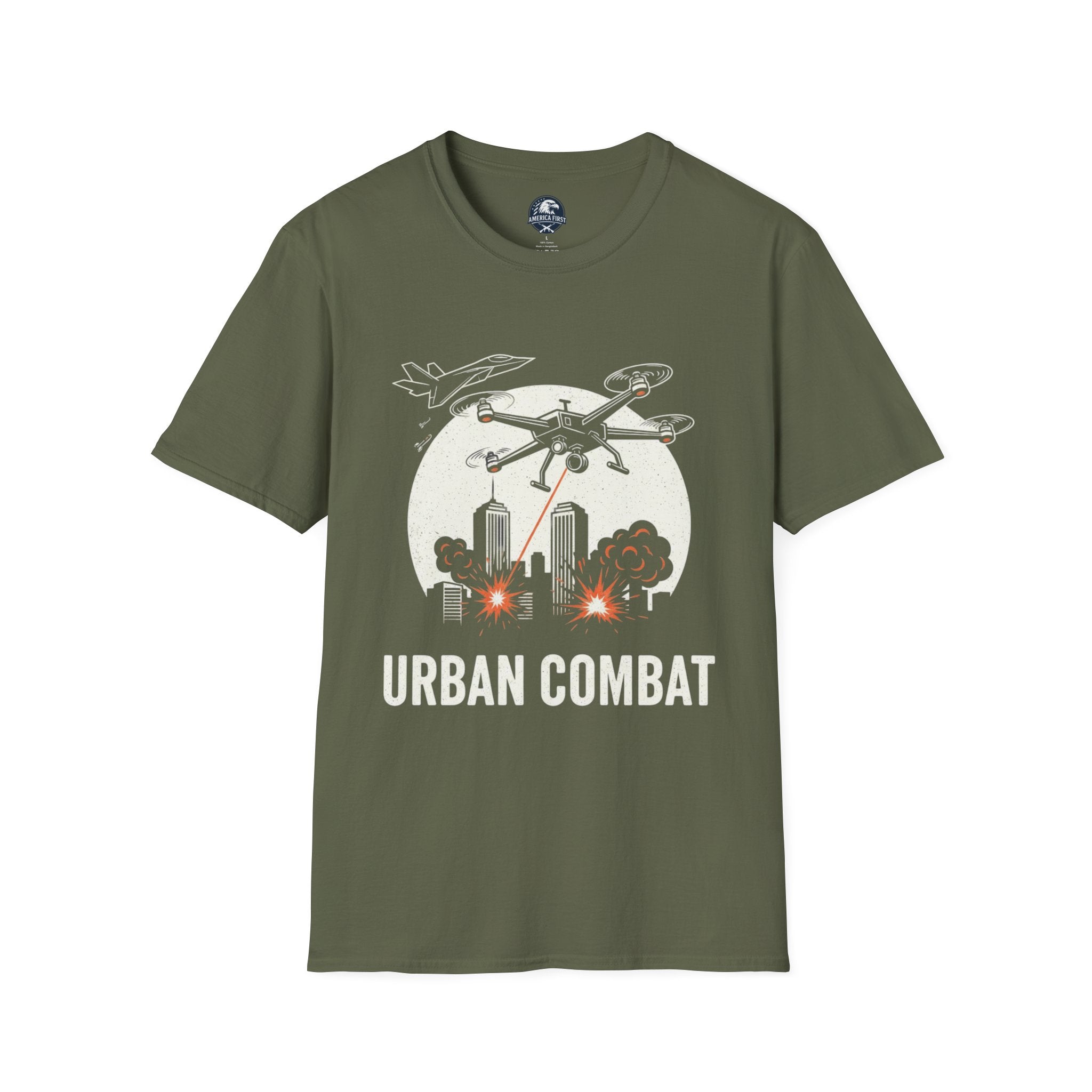 Urban Combat T-Shirt — Drone & Jet City Battle Graphic Tee