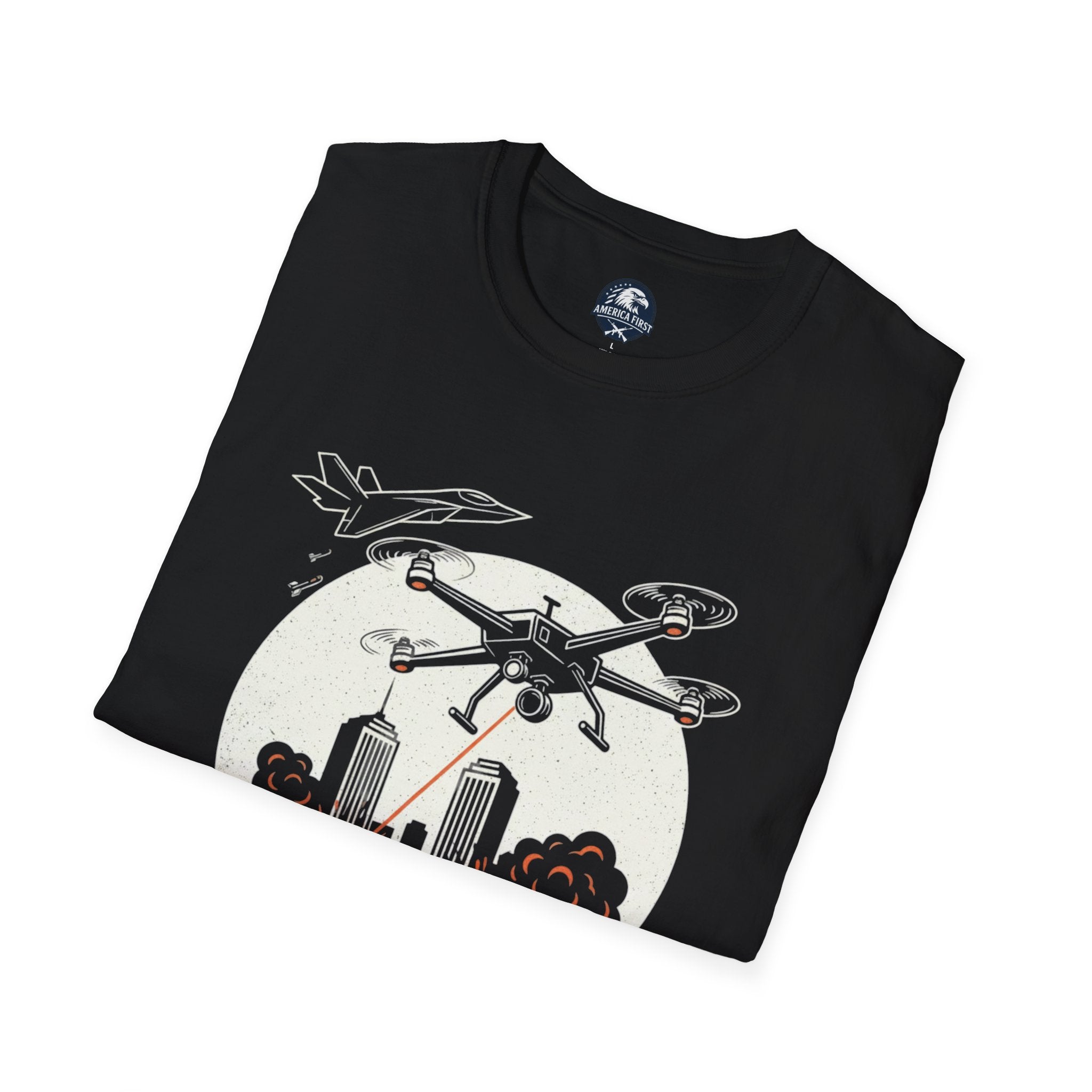 Urban Combat T-Shirt — Drone & Jet City Battle Graphic Tee